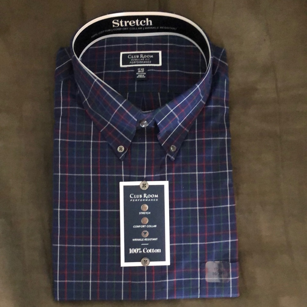 Mens long sleeve dress shirt, blue plaid